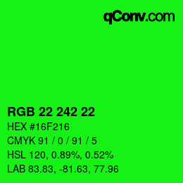 Color code: RGB 22 242 22 | qconv.com