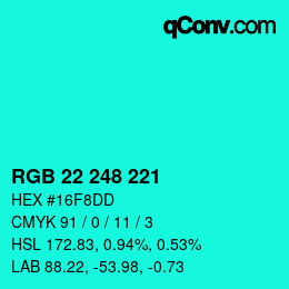 Color code: RGB 22 248 221 | qconv.com
