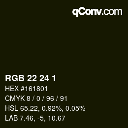 カラーコード: RGB 22 24 1 | qconv.com
