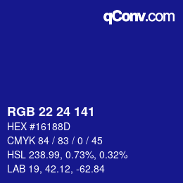 颜色代码: RGB 22 24 141 | qconv.com