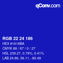 Color code: RGB 22 24 186 | qconv.com