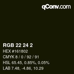 カラーコード: RGB 22 24 2 | qconv.com