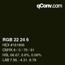 カラーコード: RGB 22 24 6 | qconv.com
