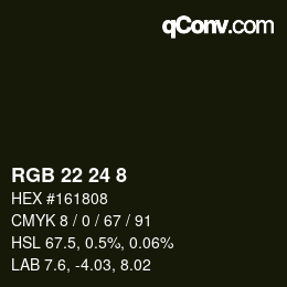 カラーコード: RGB 22 24 8 | qconv.com