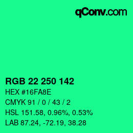 Color code: RGB 22 250 142 | qconv.com