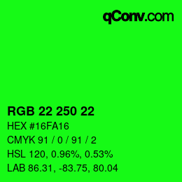 Color code: RGB 22 250 22 | qconv.com