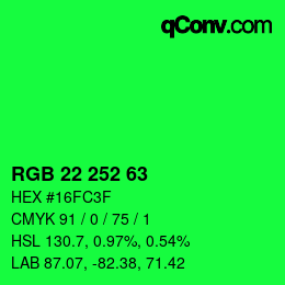 Color code: RGB 22 252 63 | qconv.com