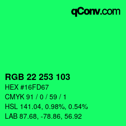 Color code: RGB 22 253 103 | qconv.com