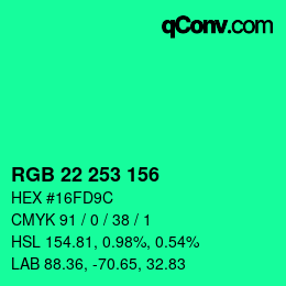 カラーコード: RGB 22 253 156 | qconv.com