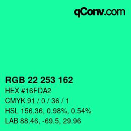 カラーコード: RGB 22 253 162 | qconv.com