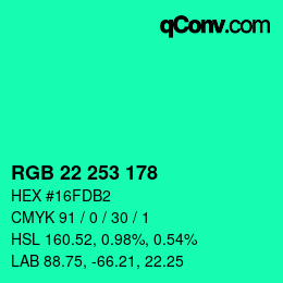 カラーコード: RGB 22 253 178 | qconv.com