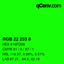 カラーコード: RGB 22 253 8 | qconv.com