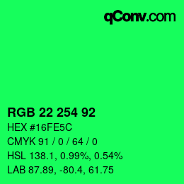 カラーコード: RGB 22 254 92 | qconv.com