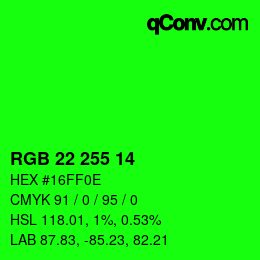 Color code: RGB 22 255 14 | qconv.com