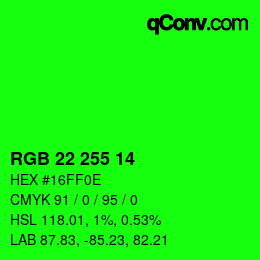 Color code: RGB 22 255 14 | qconv.com