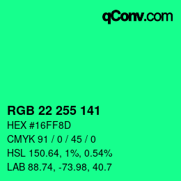 Color code: RGB 22 255 141 | qconv.com