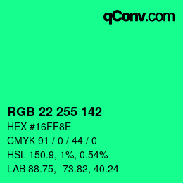 Color code: RGB 22 255 142 | qconv.com