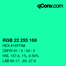カラーコード: RGB 22 255 168 | qconv.com