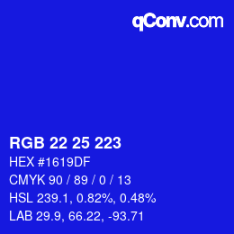 颜色代码: RGB 22 25 223 | qconv.com