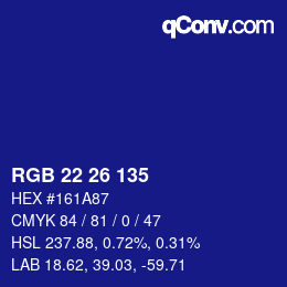 Color code: RGB 22 26 135 | qconv.com