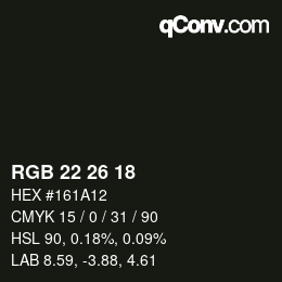Color code: RGB 22 26 18 | qconv.com