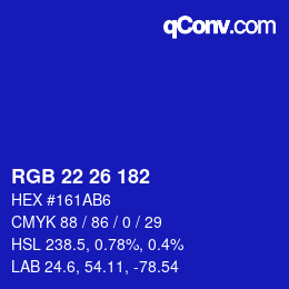 カラーコード: RGB 22 26 182 | qconv.com