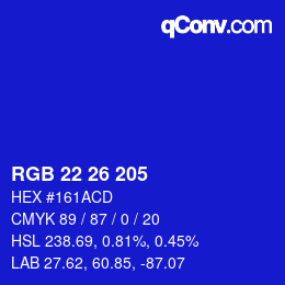 Color code: RGB 22 26 205 | qconv.com
