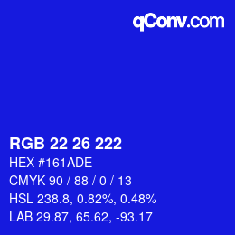 Color code: RGB 22 26 222 | qconv.com