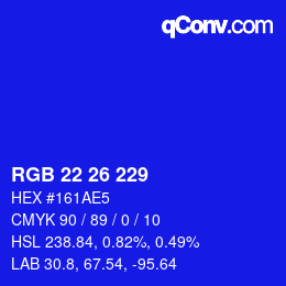 Color code: RGB 22 26 229 | qconv.com