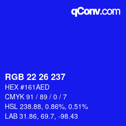 カラーコード: RGB 22 26 237 | qconv.com