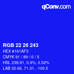 Color code: RGB 22 26 243 | qconv.com