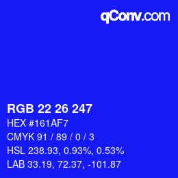 カラーコード: RGB 22 26 247 | qconv.com