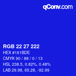 Color code: RGB 22 27 222 | qconv.com