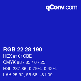 Color code: RGB 22 28 190 | qconv.com