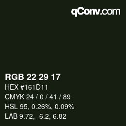 Color code: RGB 22 29 17 | qconv.com