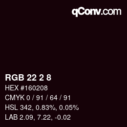 カラーコード: RGB 22 2 8 | qconv.com