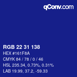Color code: RGB 22 31 138 | qconv.com