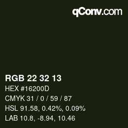 Color code: RGB 22 32 13 | qconv.com