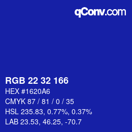 Color code: RGB 22 32 166 | qconv.com