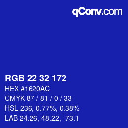 Color code: RGB 22 32 172 | qconv.com