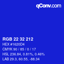 Color code: RGB 22 32 212 | qconv.com