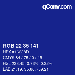 Color code: RGB 22 35 141 | qconv.com