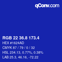 カラーコード: RGB 22 36.8 173.4 | qconv.com