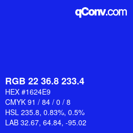 カラーコード: RGB 22 36.8 233.4 | qconv.com