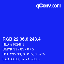 カラーコード: RGB 22 36.8 243.4 | qconv.com