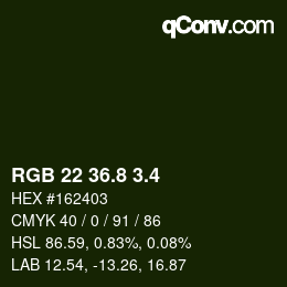 カラーコード: RGB 22 36.8 3.4 | qconv.com