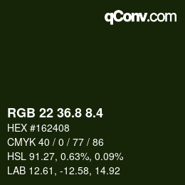 カラーコード: RGB 22 36.8 8.4 | qconv.com