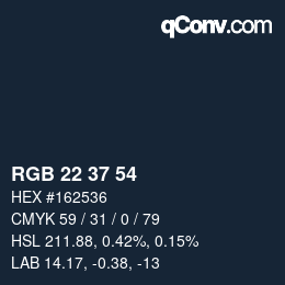 Color code: RGB 22 37 54 | qconv.com