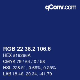 カラーコード: RGB 22 38.2 106.6 | qconv.com