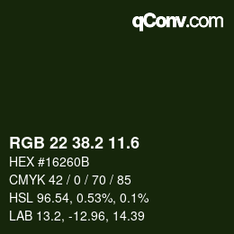 カラーコード: RGB 22 38.2 11.6 | qconv.com